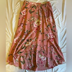 Faux Wrap BoBeau Pink Floral Maxi Skirt Size Large